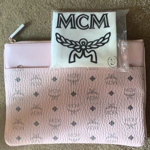 MCM Ladies Powder Pink Signature Logo Pouch